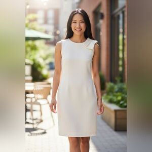 Tahari sz 6 Vanilla white sleeveless bow detail dress new with tags